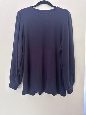 Navy Ribbed Long-Sleeve Sweater